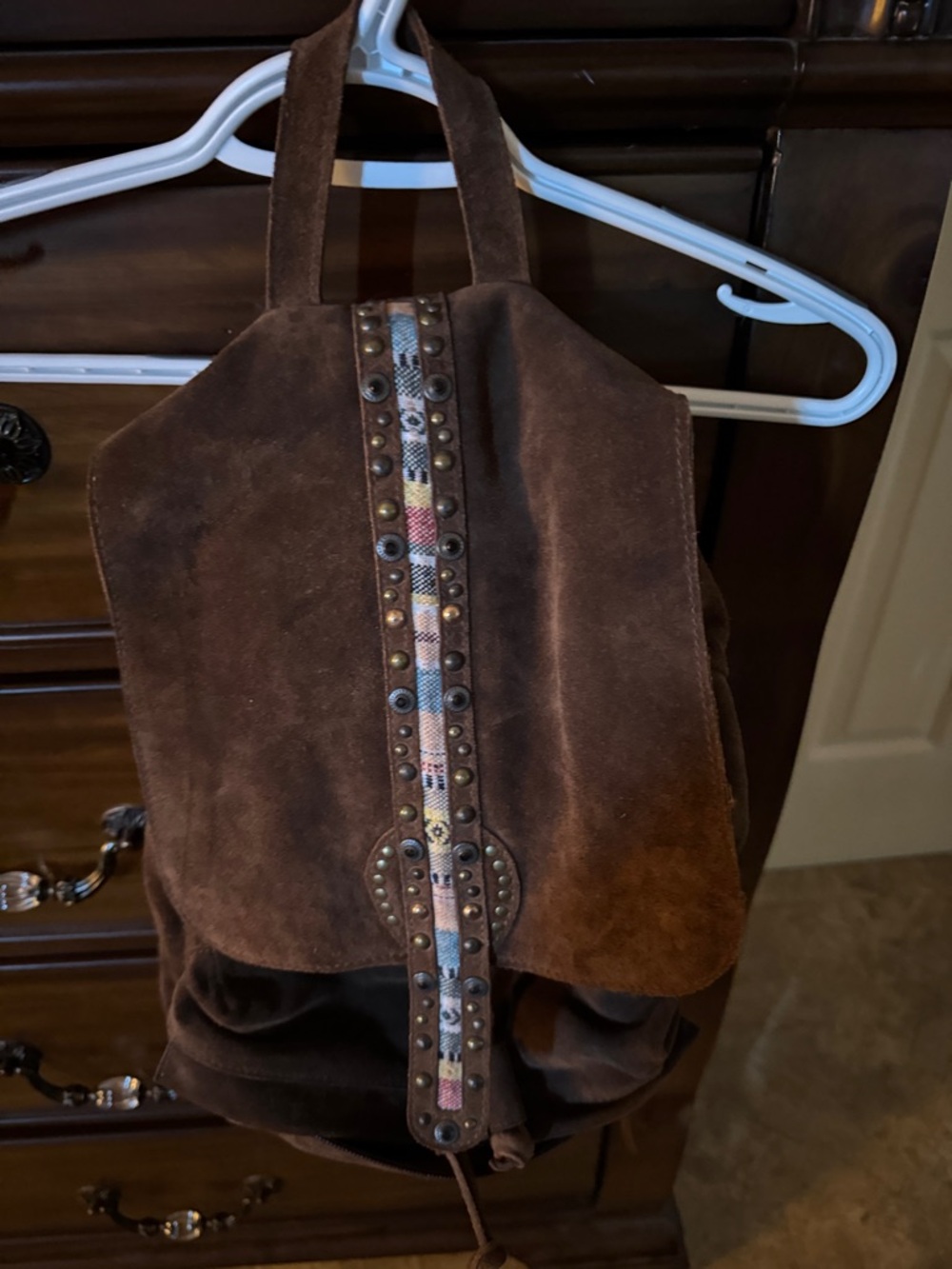 Free People Brown Suede Studded Drawstring Backpack - Picture 2 of 4